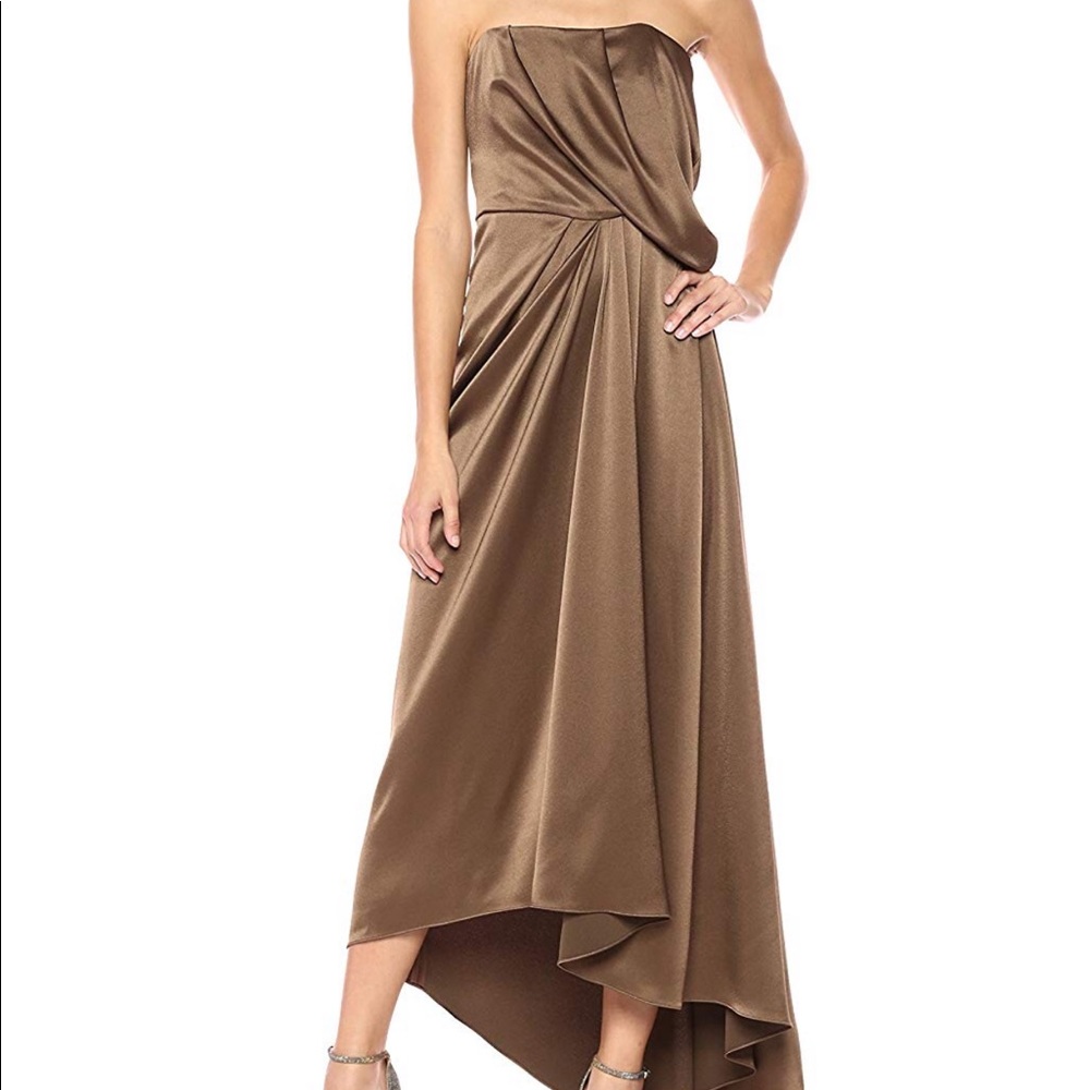 Halston heritage satin silk draped gown dress